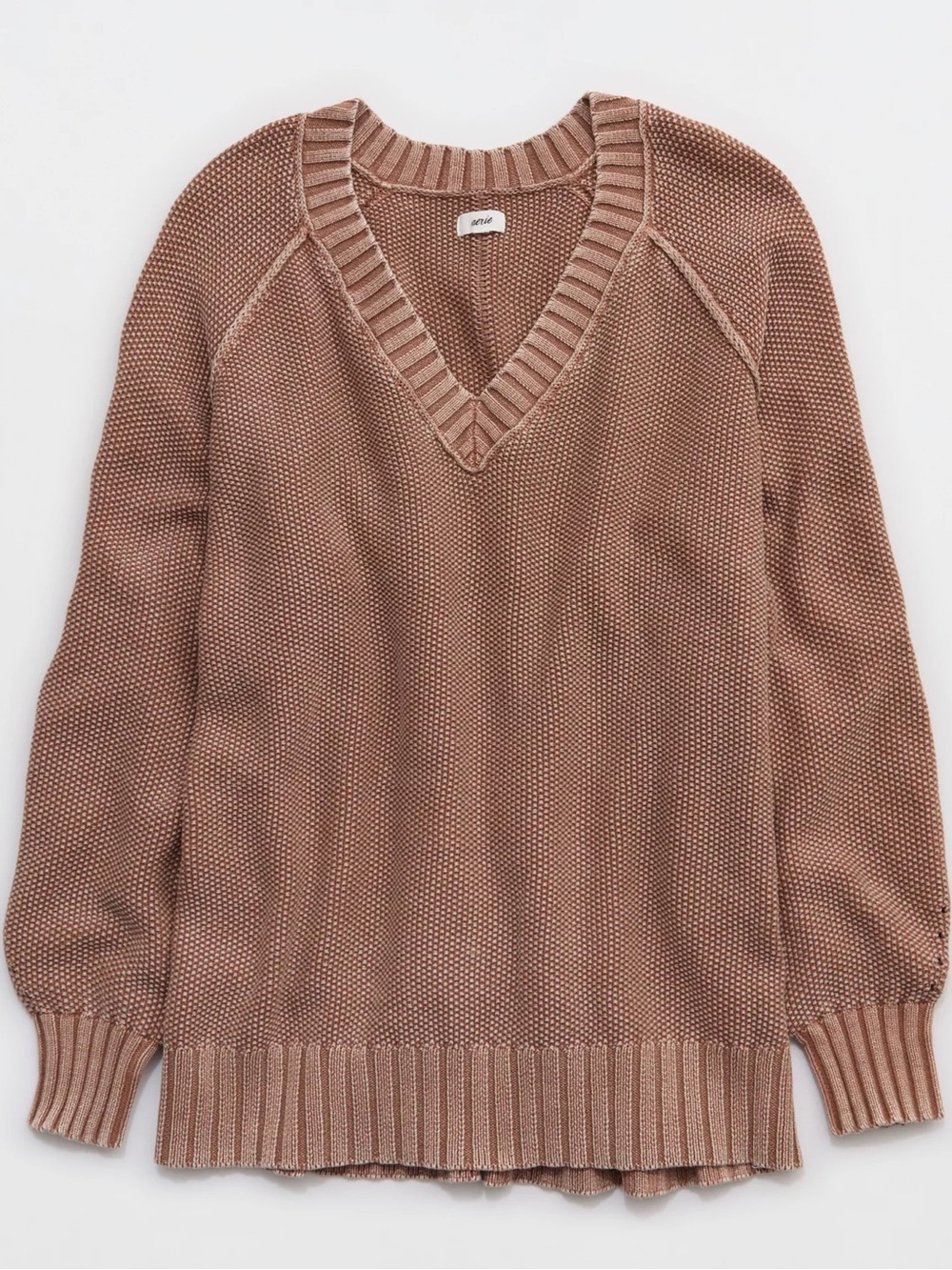 Aerie. Vintage Cotton V Neck Sweater. Horizon Brown. Size XS.